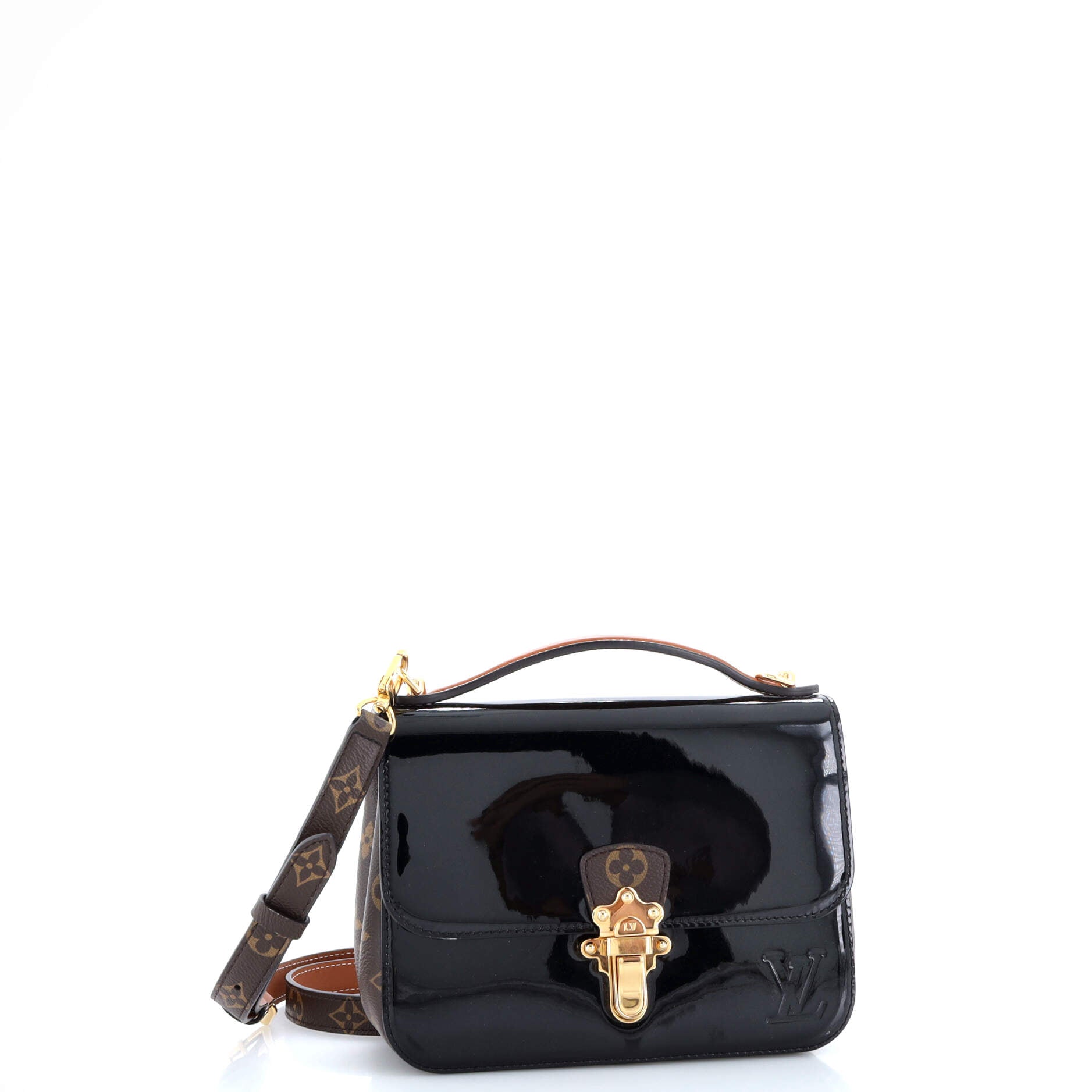 Louis Vuitton Cherrywood Handbag Vernis with Monogram Canvas BB