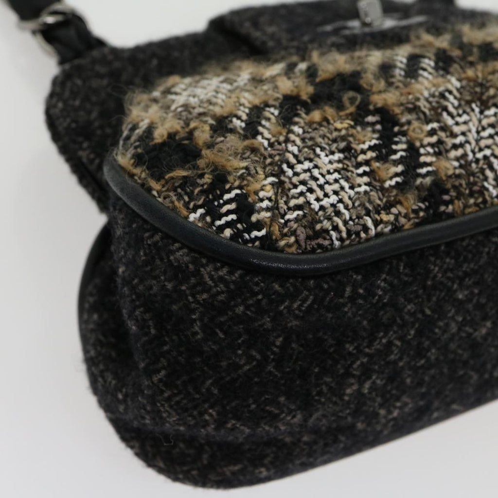 CHANEL Turn Lock Chain Shoulder Bag Wool Gray CC 30734A