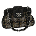 CHANEL Turn Lock Chain Shoulder Bag Wool Gray CC 30734A