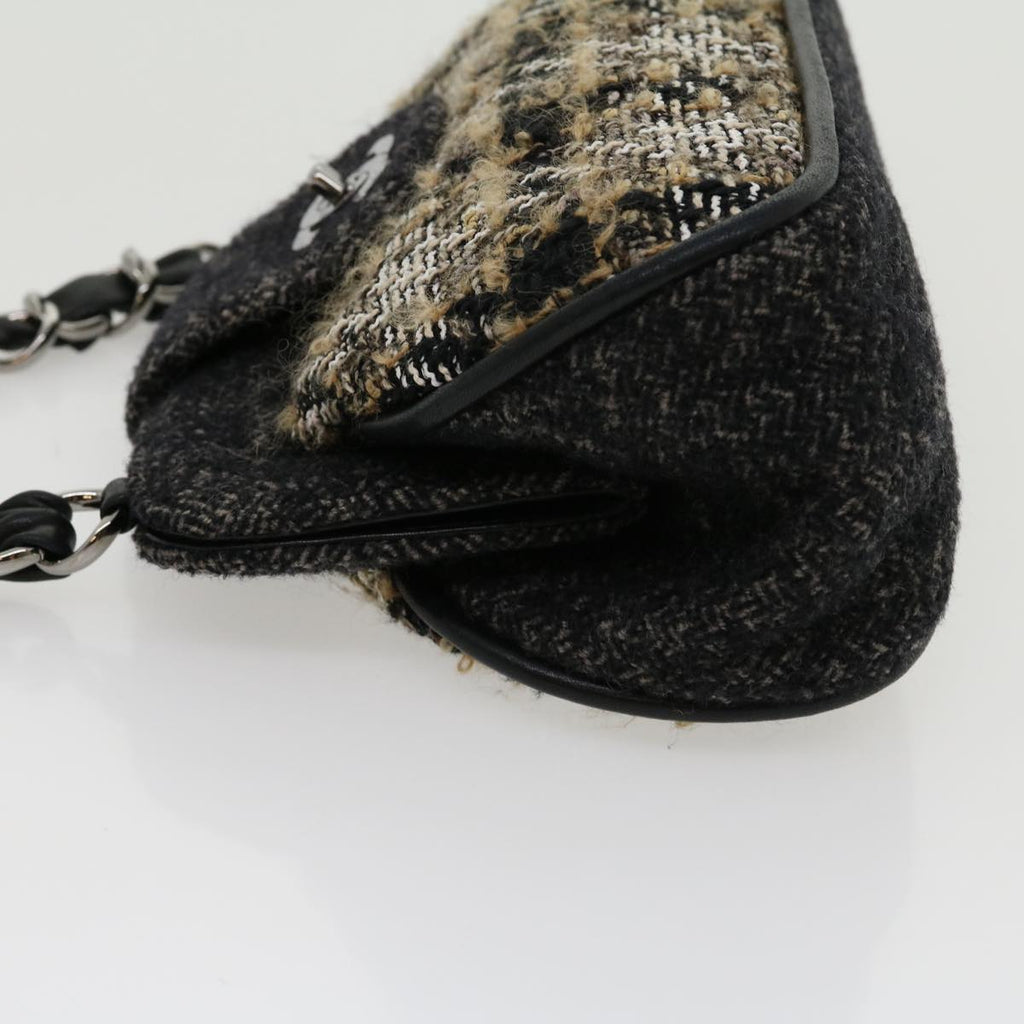 CHANEL Turn Lock Chain Shoulder Bag Wool Gray CC 30734A