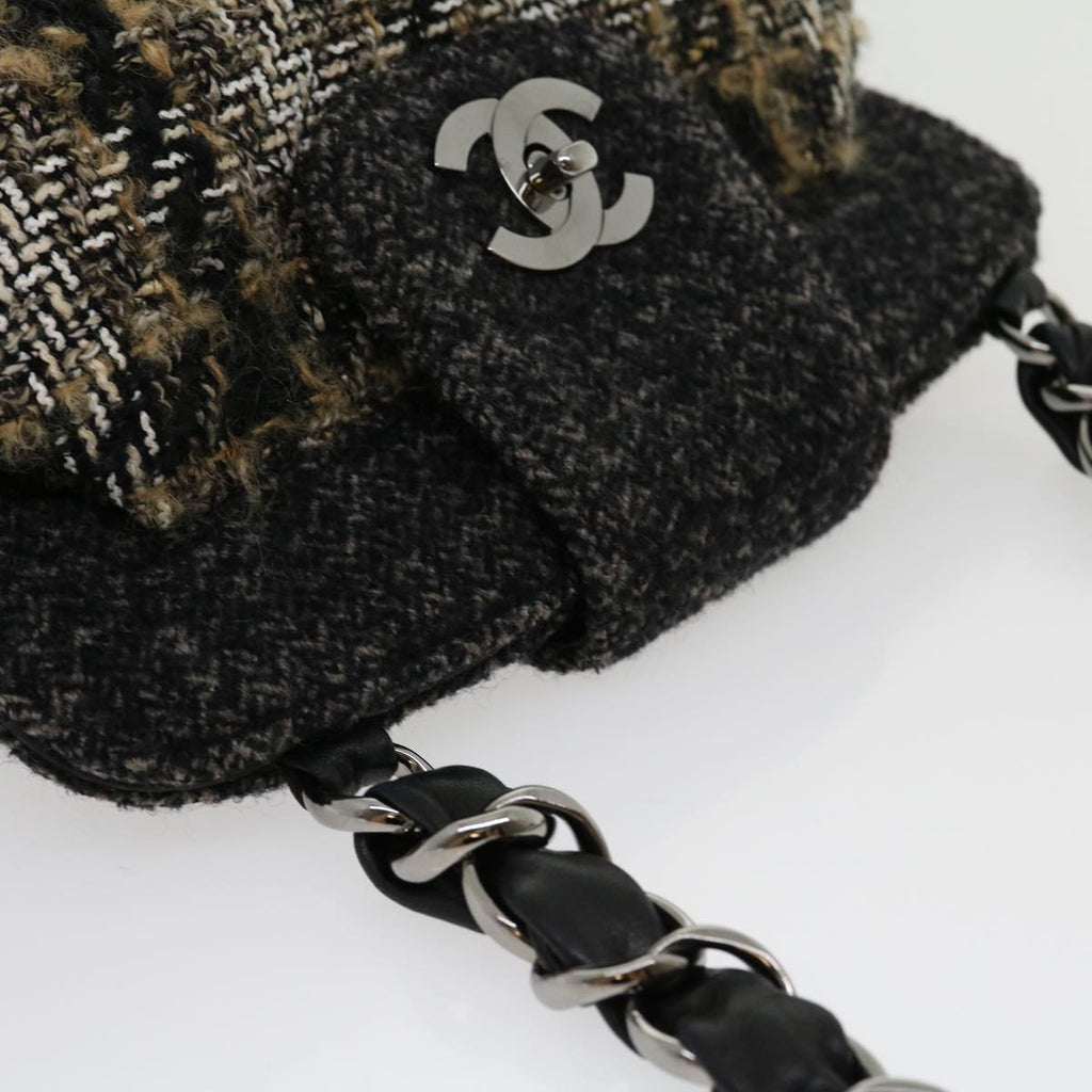 CHANEL Turn Lock Chain Shoulder Bag Wool Gray CC 30734A