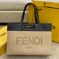 FI Canvas Tote Bag Cream/Black For Women, Handbags 18.1in/46cm FF 7VA480