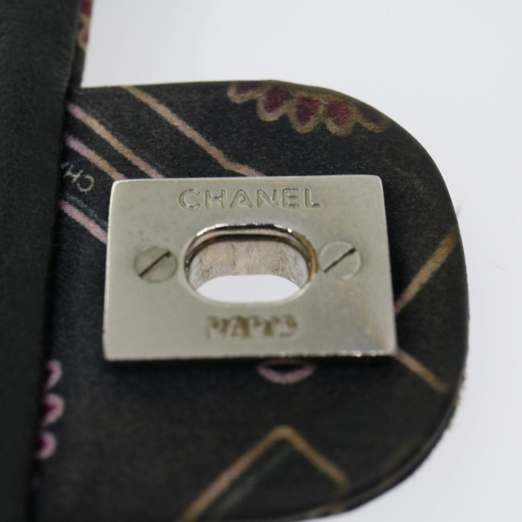 CHANEL Lip Chain Turn Lock Shoulder Bag Satin Black CC 30892