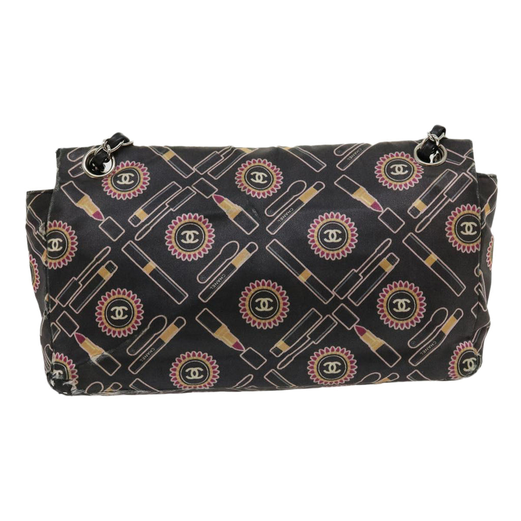 CHANEL Lip Chain Turn Lock Shoulder Bag Satin Black CC 30892