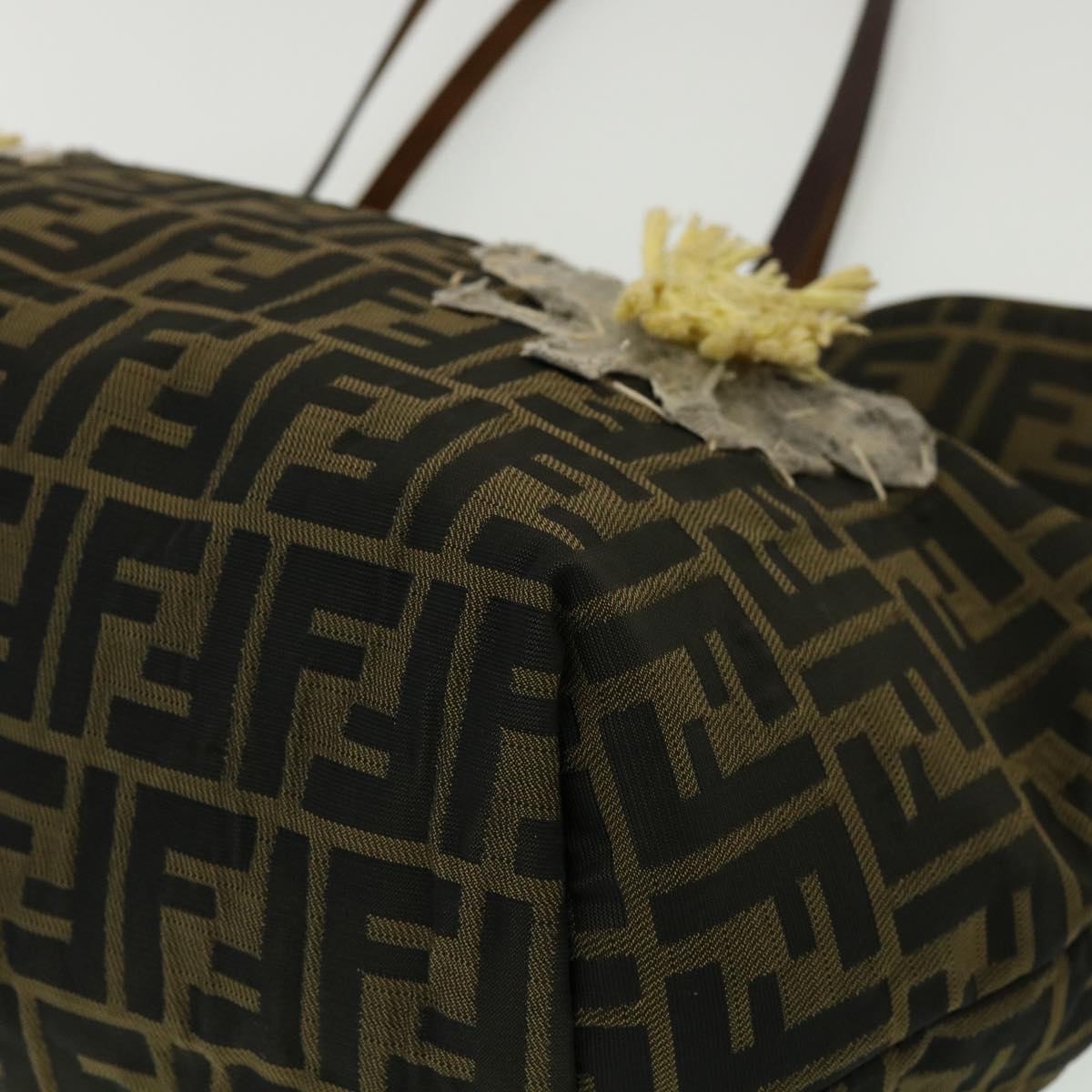 FENDI Zucca Canvas Leopard Flower Tote Bag Hand Bag 2Set Brown Red 30898