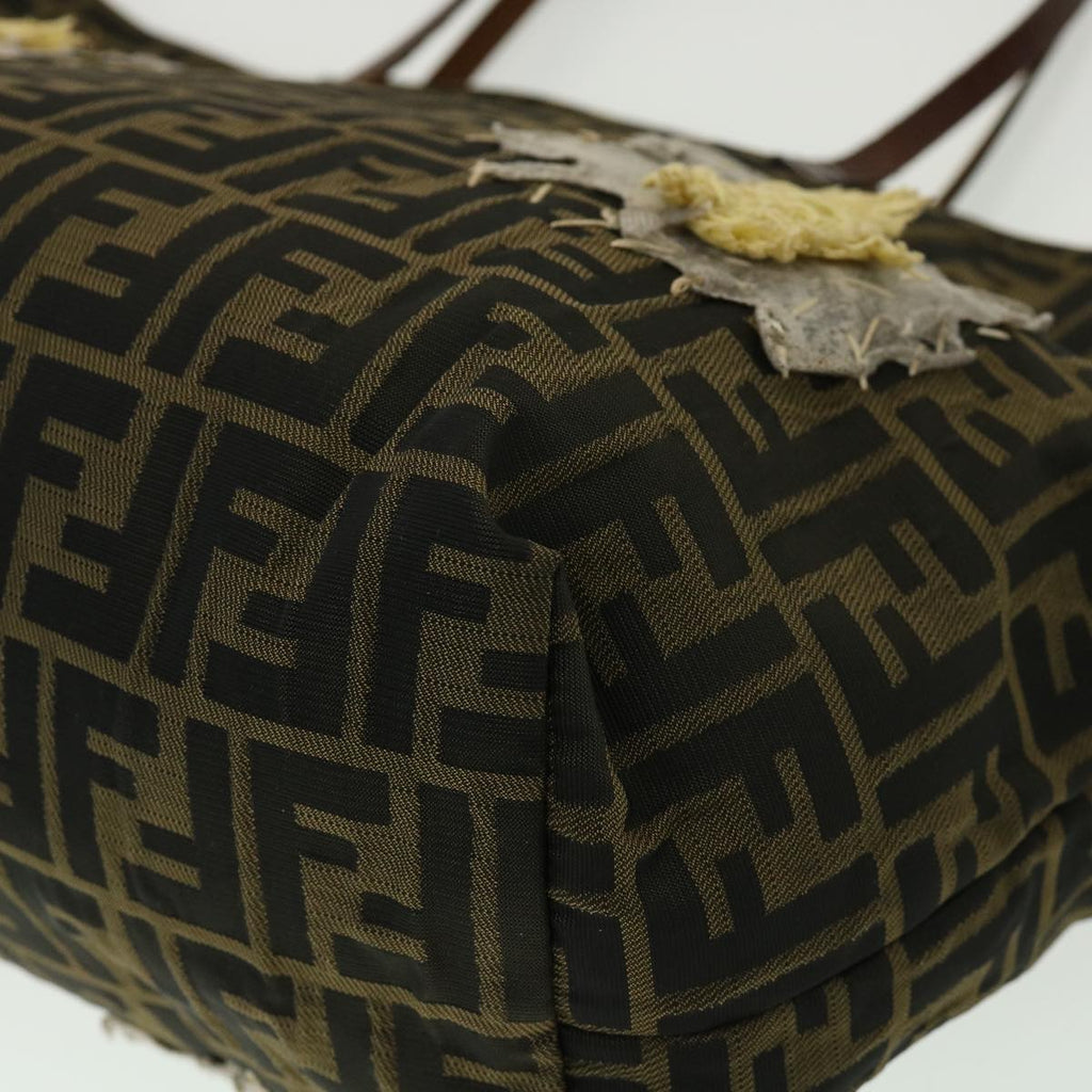 FENDI Zucca Canvas Leopard Flower Tote Bag Hand Bag 2Set Brown Red 30898