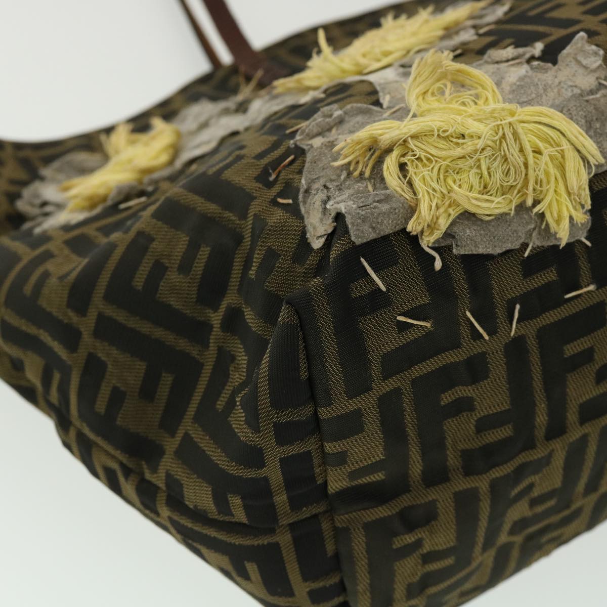 FENDI Zucca Canvas Leopard Flower Tote Bag Hand Bag 2Set Brown Red 30898