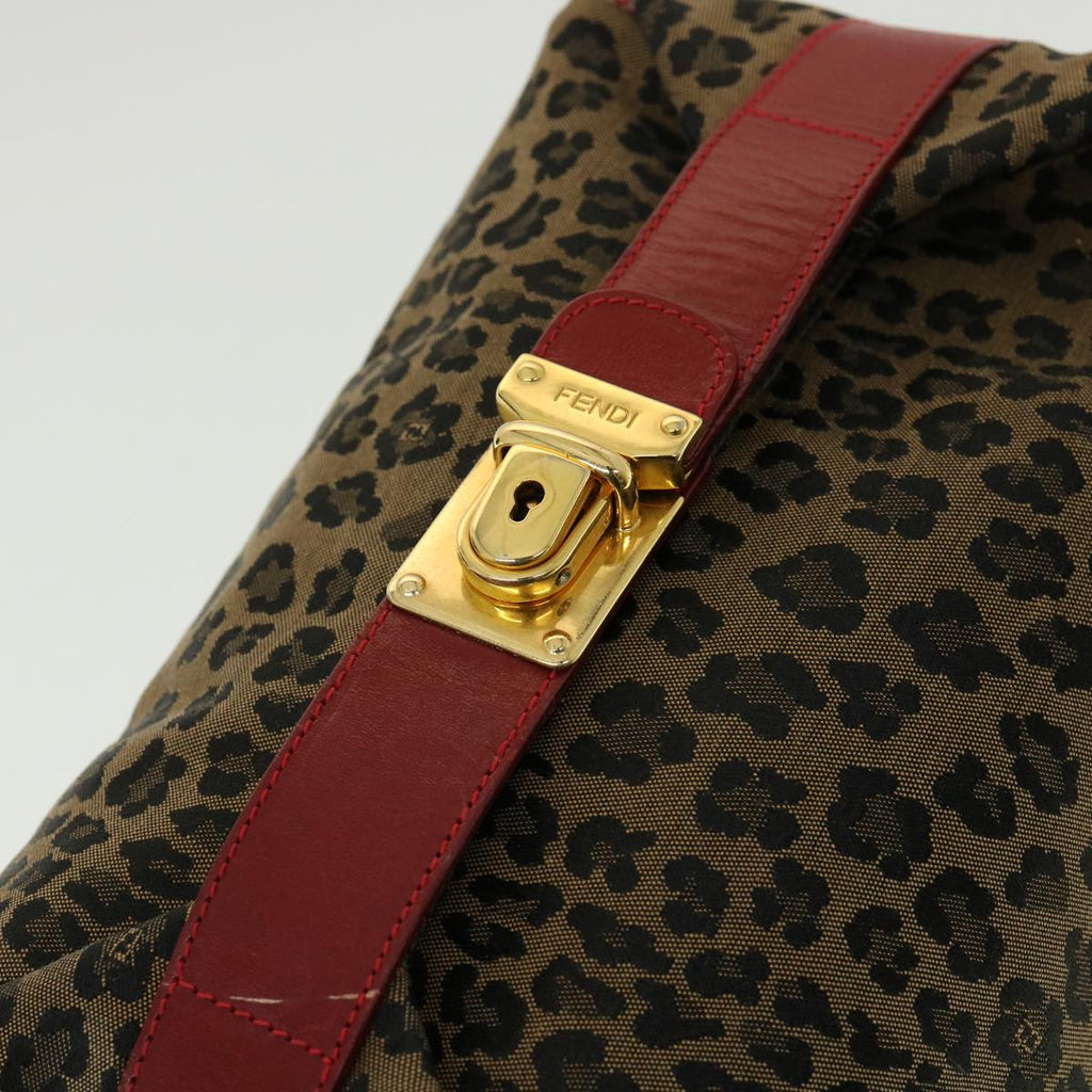 FENDI Zucca Canvas Leopard Flower Tote Bag Hand Bag 2Set Brown Red 30898