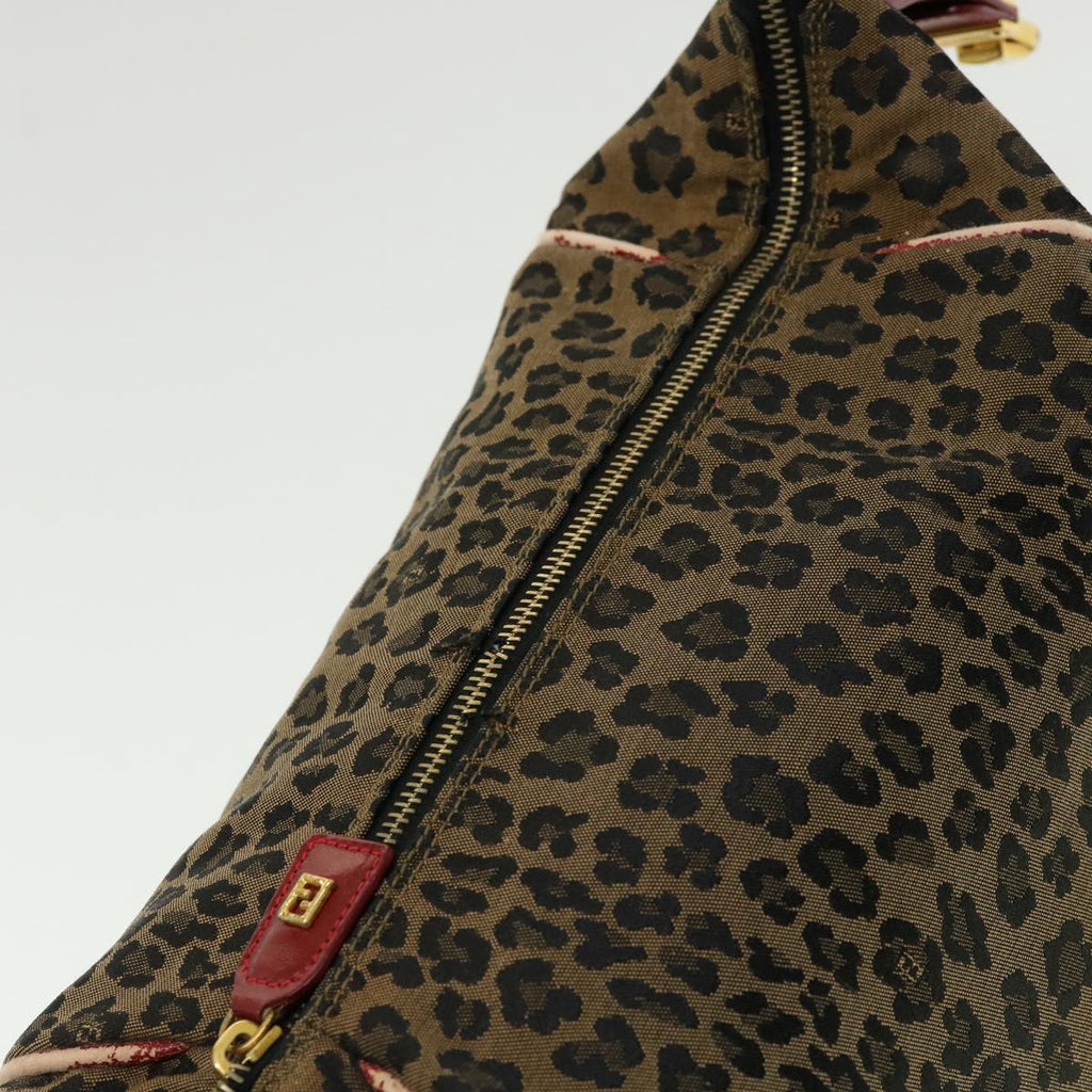 FENDI Zucca Canvas Leopard Flower Tote Bag Hand Bag 2Set Brown Red 30898
