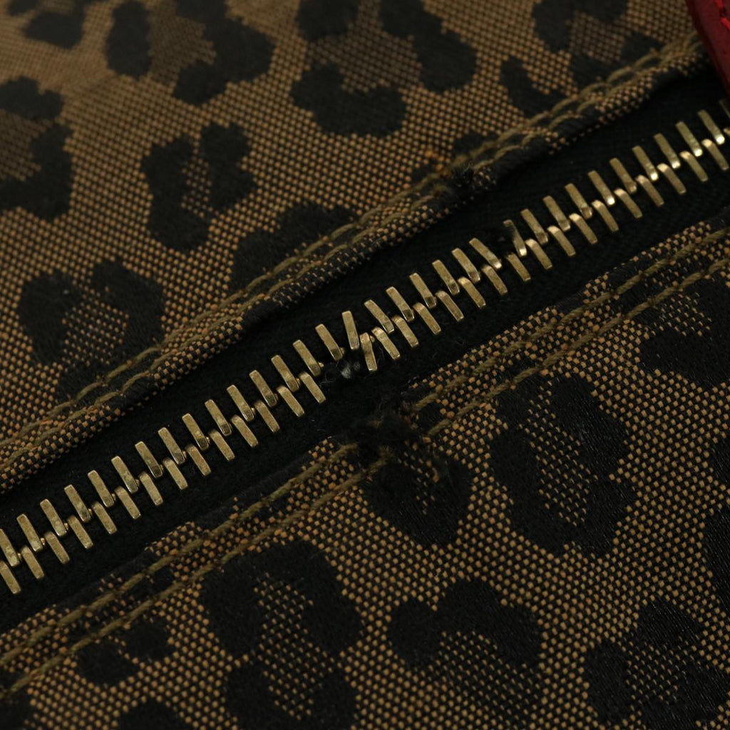 FENDI Zucca Canvas Leopard Flower Tote Bag Hand Bag 2Set Brown Red 30898
