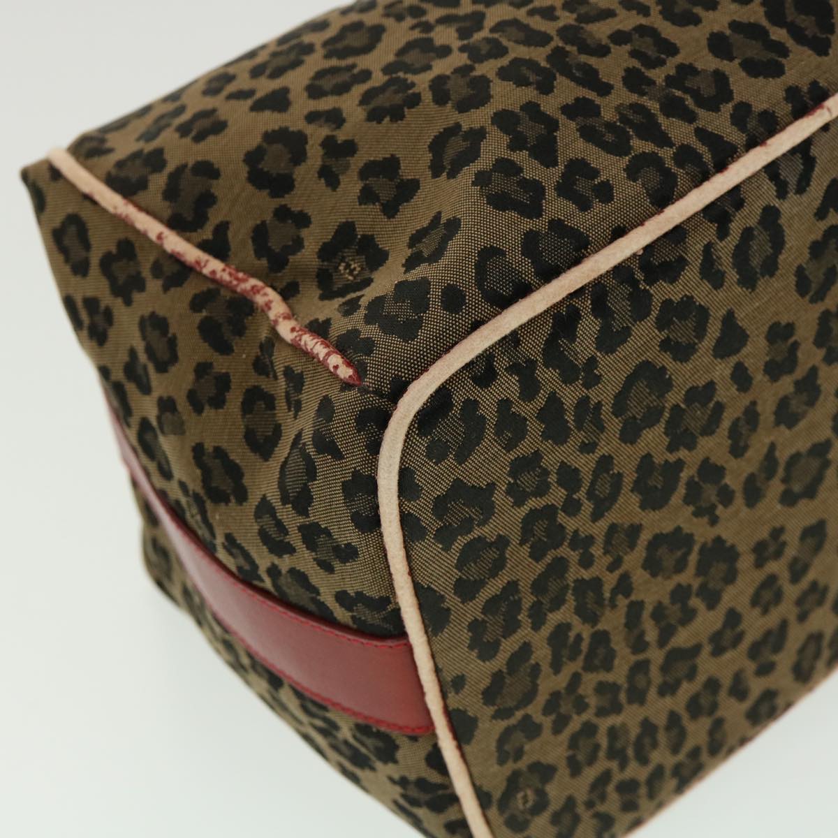 FENDI Zucca Canvas Leopard Flower Tote Bag Hand Bag 2Set Brown Red 30898