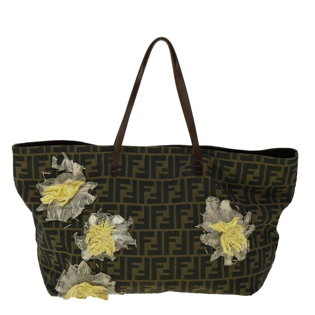 FENDI Zucca Canvas Leopard Flower Tote Bag Hand Bag 2Set Brown Red 30898