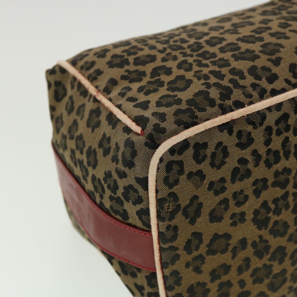 FENDI Zucca Canvas Leopard Flower Tote Bag Hand Bag 2Set Brown Red 30898