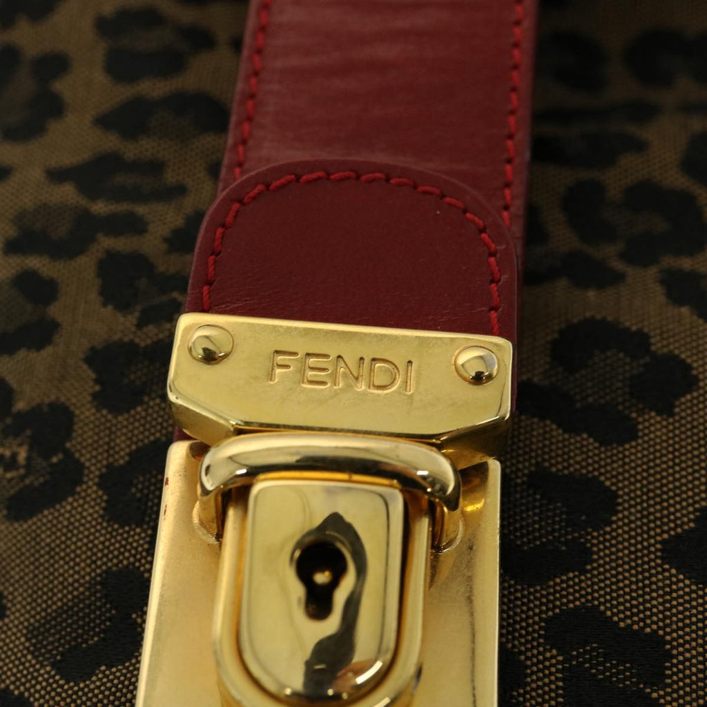 FENDI Zucca Canvas Leopard Flower Tote Bag Hand Bag 2Set Brown Red 30898