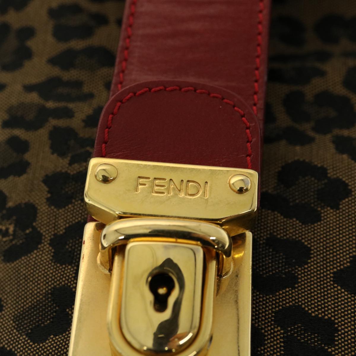 FENDI Zucca Canvas Leopard Flower Tote Bag Hand Bag 2Set Brown Red 30898