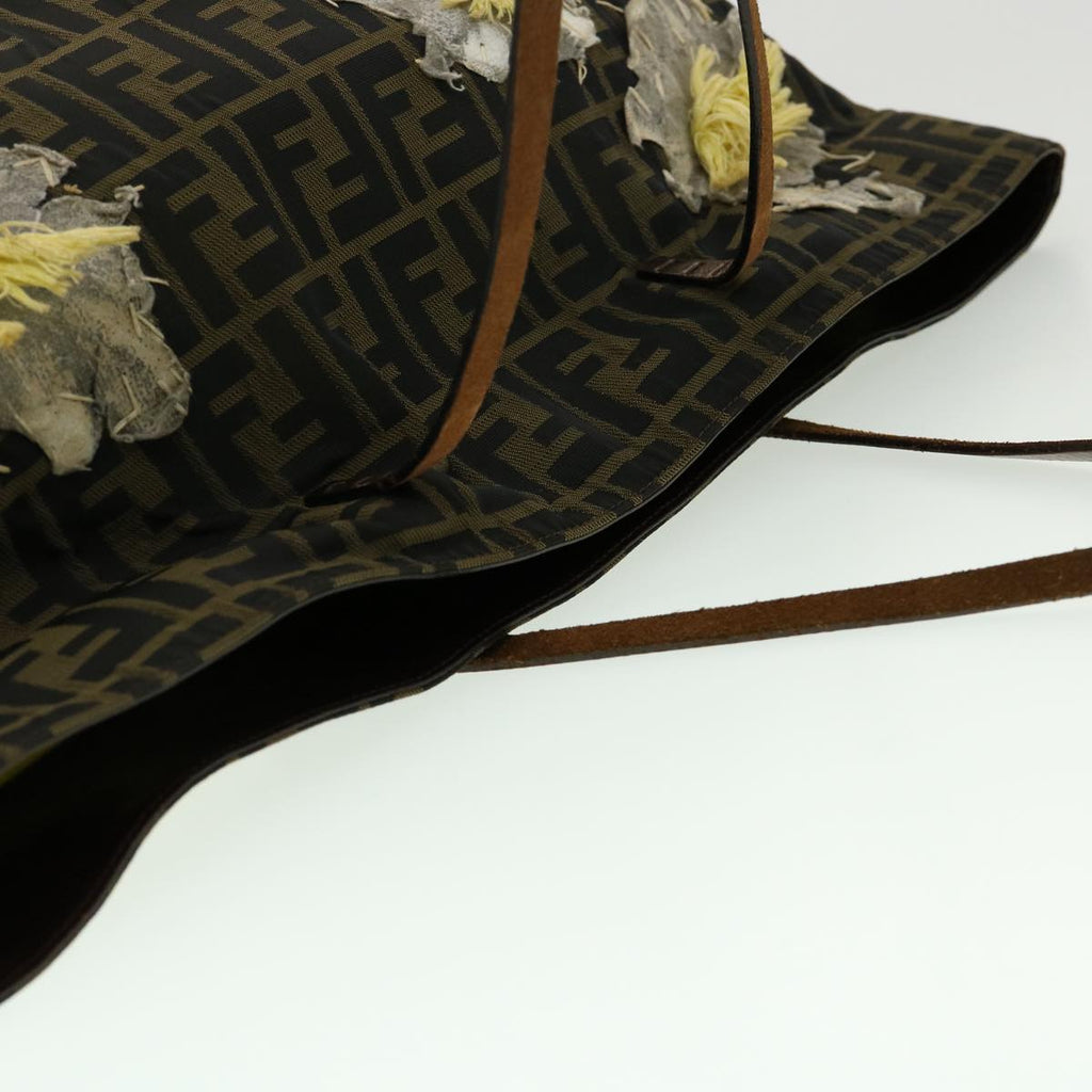 FENDI Zucca Canvas Leopard Flower Tote Bag Hand Bag 2Set Brown Red 30898
