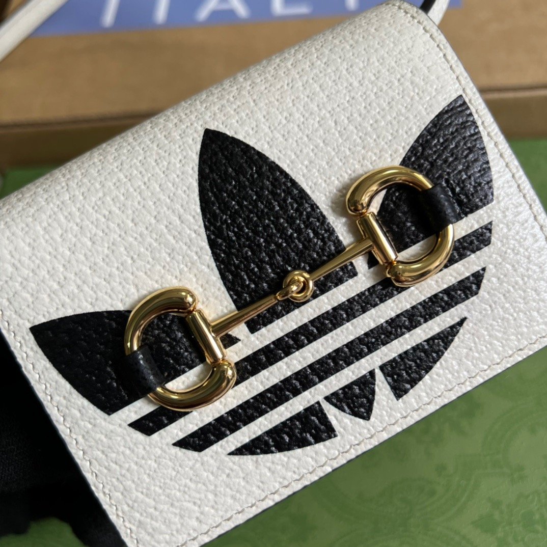 gg x Adidas Card Case With Horsebit White For Women, Women’s Bags 4.2in/11cm gg‎ 702248 DJ24G 8847