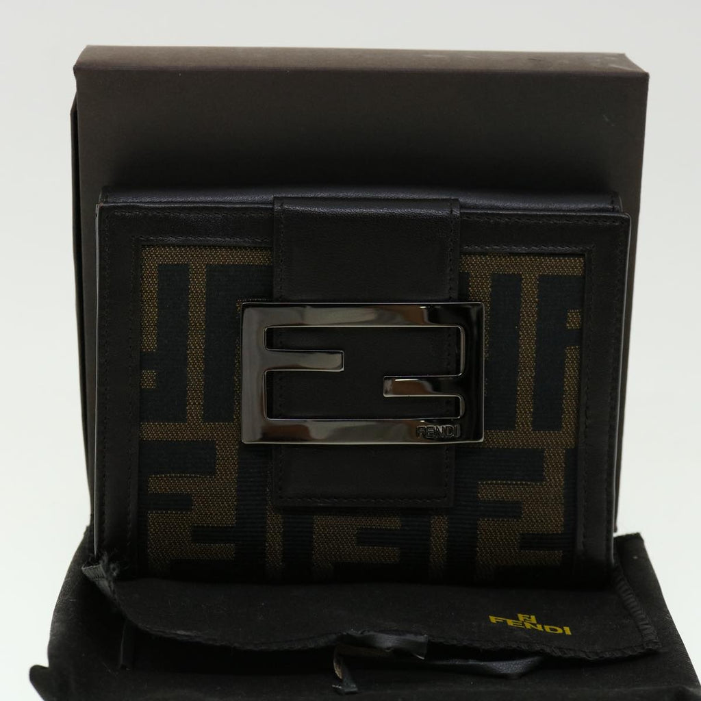 FENDI Zucca Canvas Wallet Black Brown 30916