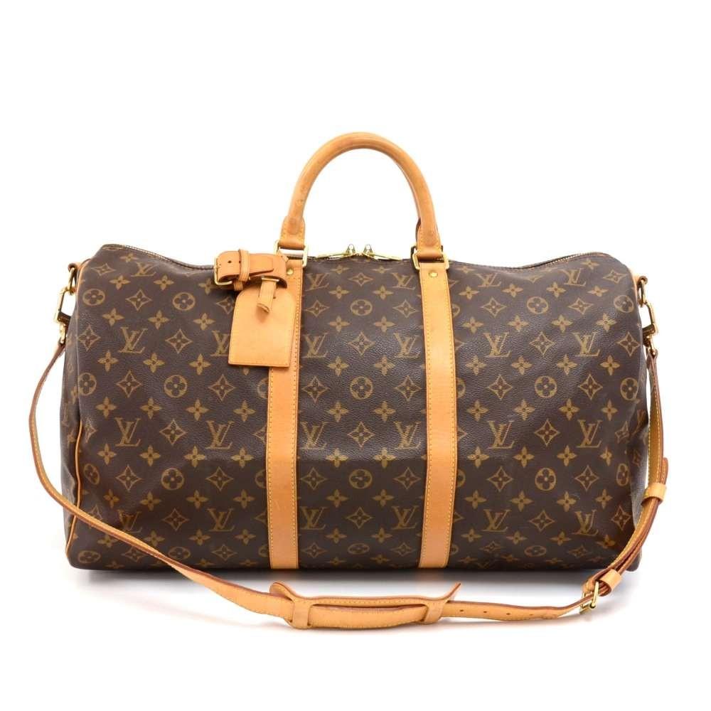 Louis Vuitto Keepall 50 Bandouliere Monogram Canvas Travel Bag with Strap
