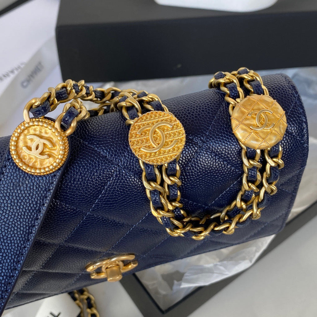 CHLSmall GlamIap Bag Gold Hardware Navy Blue For Women Handbags, Shoulder Bags 7.5in/19cm AP2840