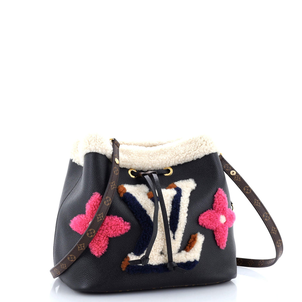 Louis Vuitton NeoNoe Handbag Leather and Monogram Teddy Shearling MM