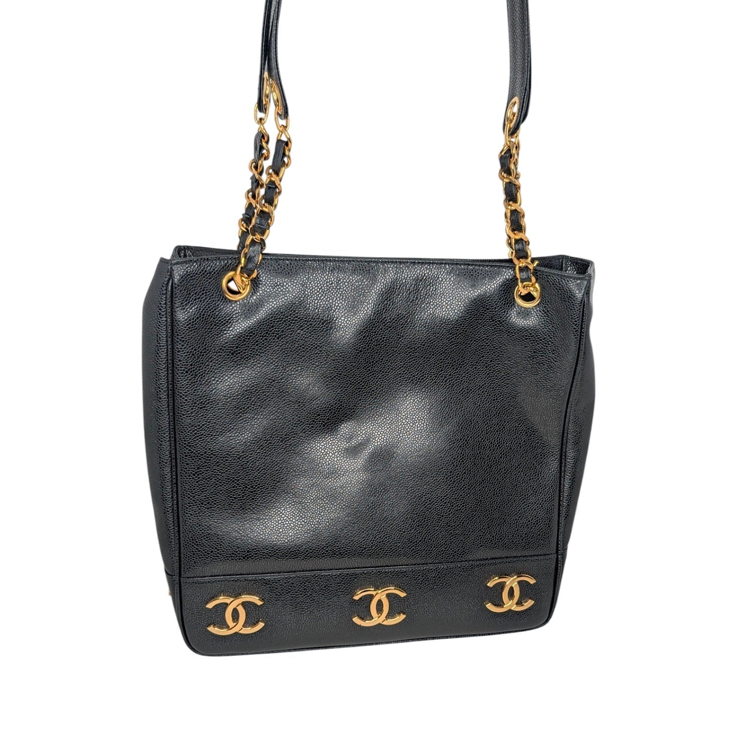 Chanel 90s Black Caviar Triple CC Shopping Tote