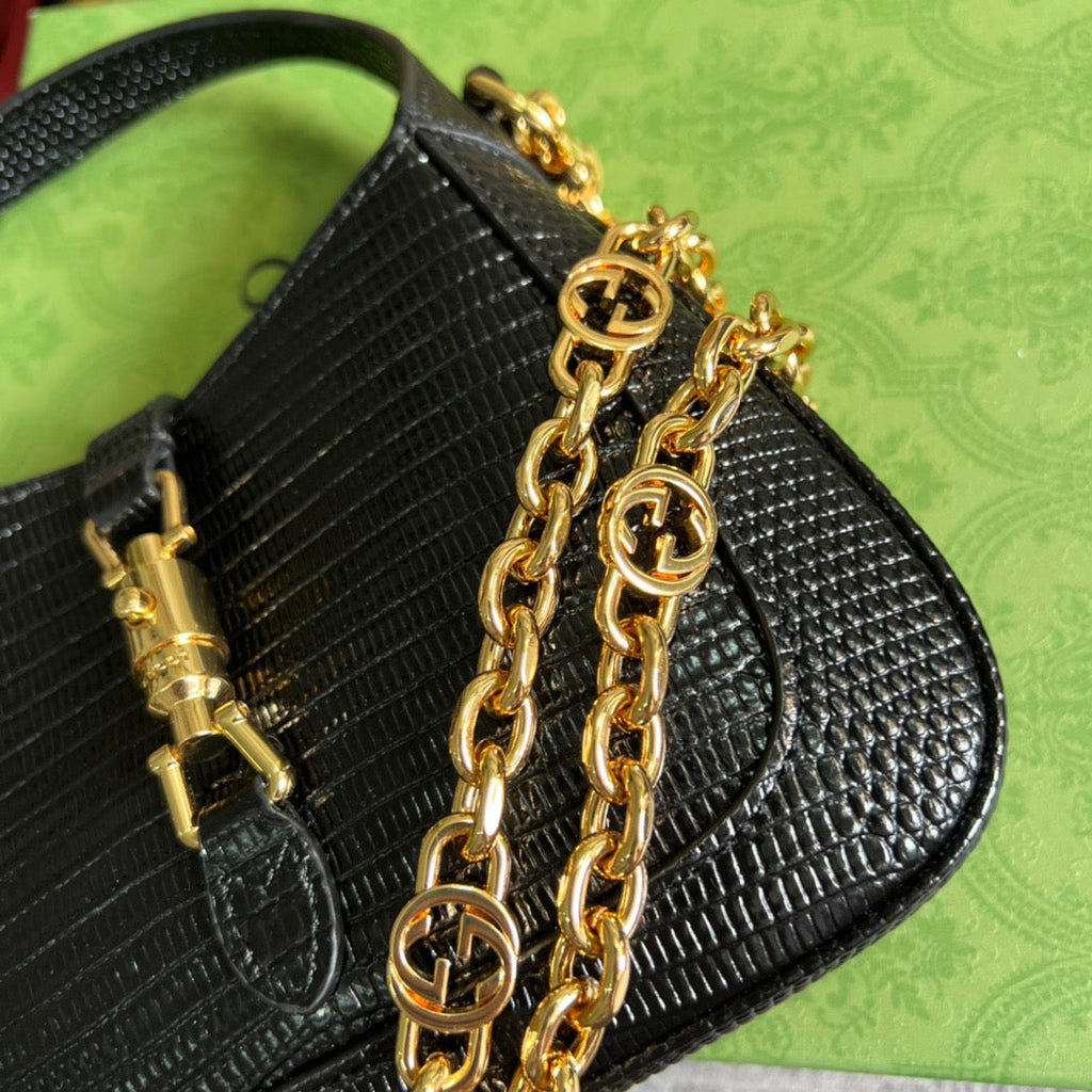 gg Jackie 1961 Lizard Mini Bag Black For Women, Women’s Bags 7.5in/19cm gg ‎675799 LUZ0G 1000