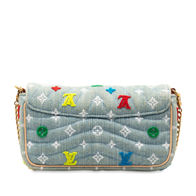 Louis Vuitton Monogram Denim New Wave Pochette  Chain Shoulder Bag M67531 Blue Multicolor Denim Leather  Louis Vuitton