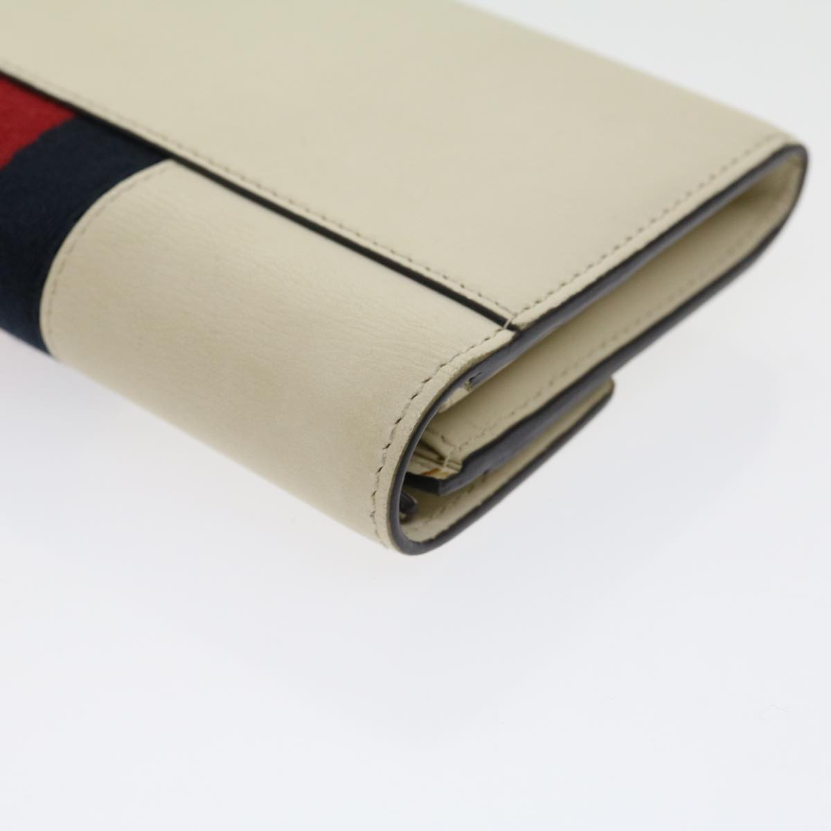 GUCCI Sylvie Continental Wallet Sherry Line Leather Beige Navy Red 31004A
