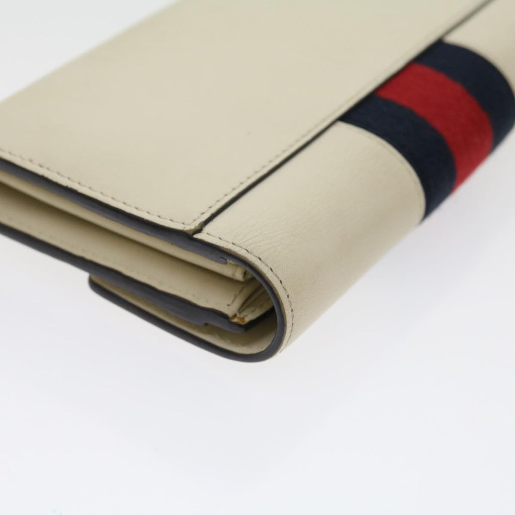 GUCCI Sylvie Continental Wallet Sherry Line Leather Beige Navy Red 31004A