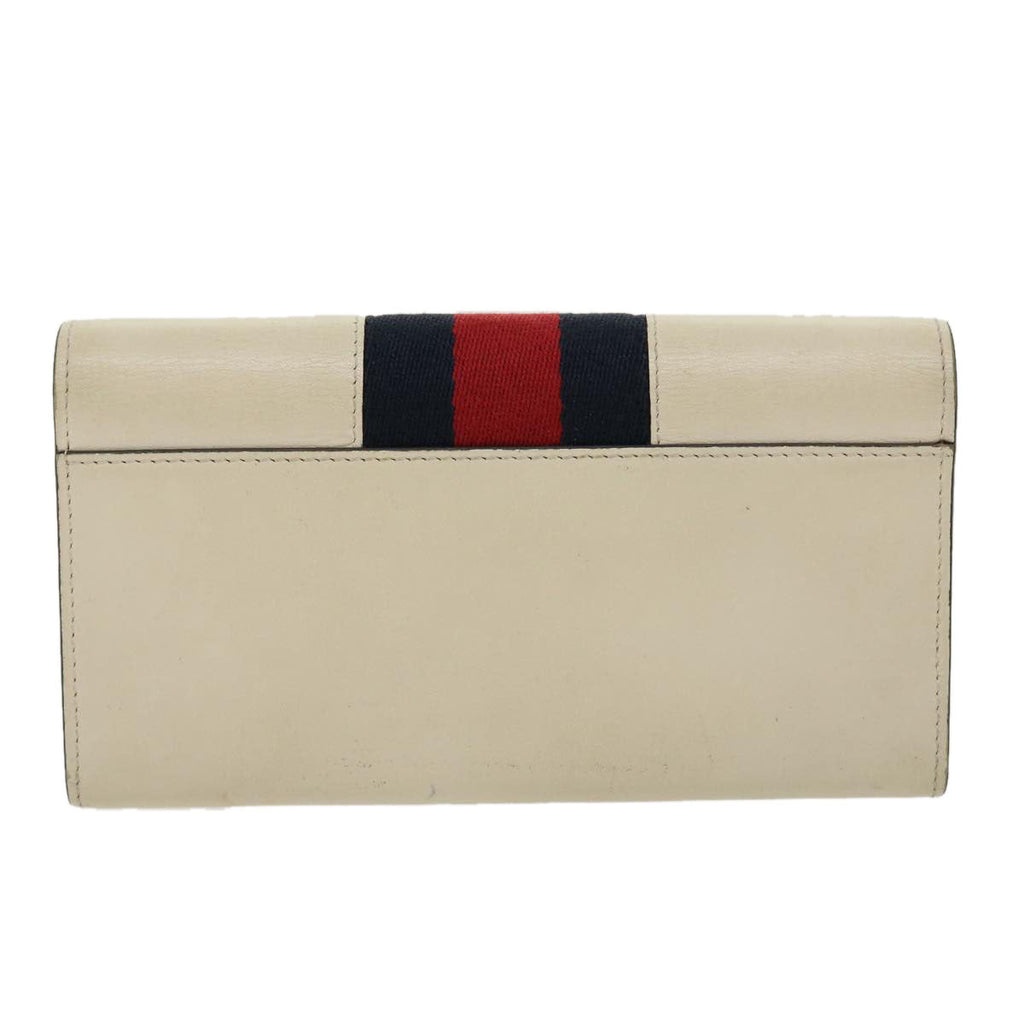 GUCCI Sylvie Continental Wallet Sherry Line Leather Beige Navy Red 31004A