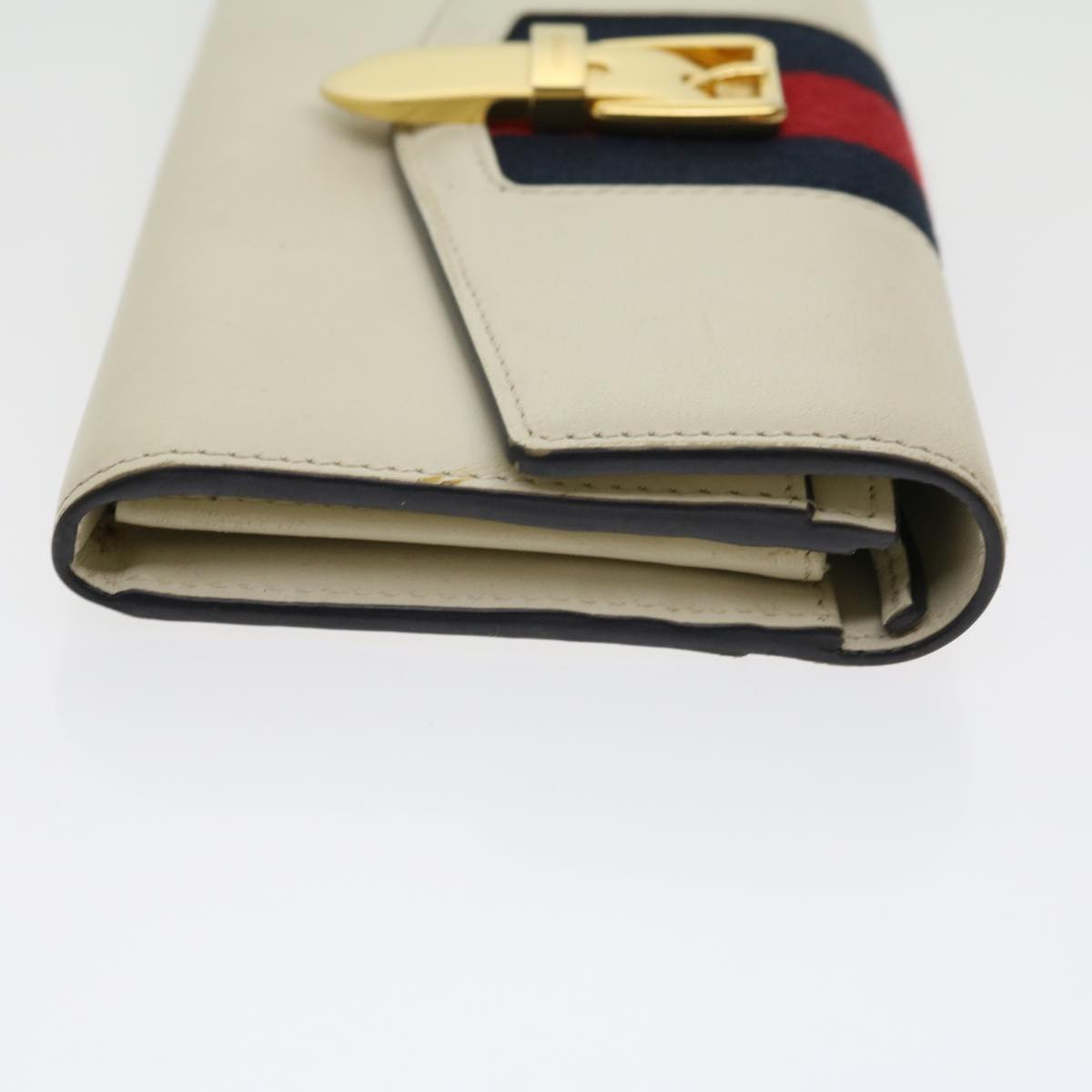 GUCCI Sylvie Continental Wallet Sherry Line Leather Beige Navy Red 31004A