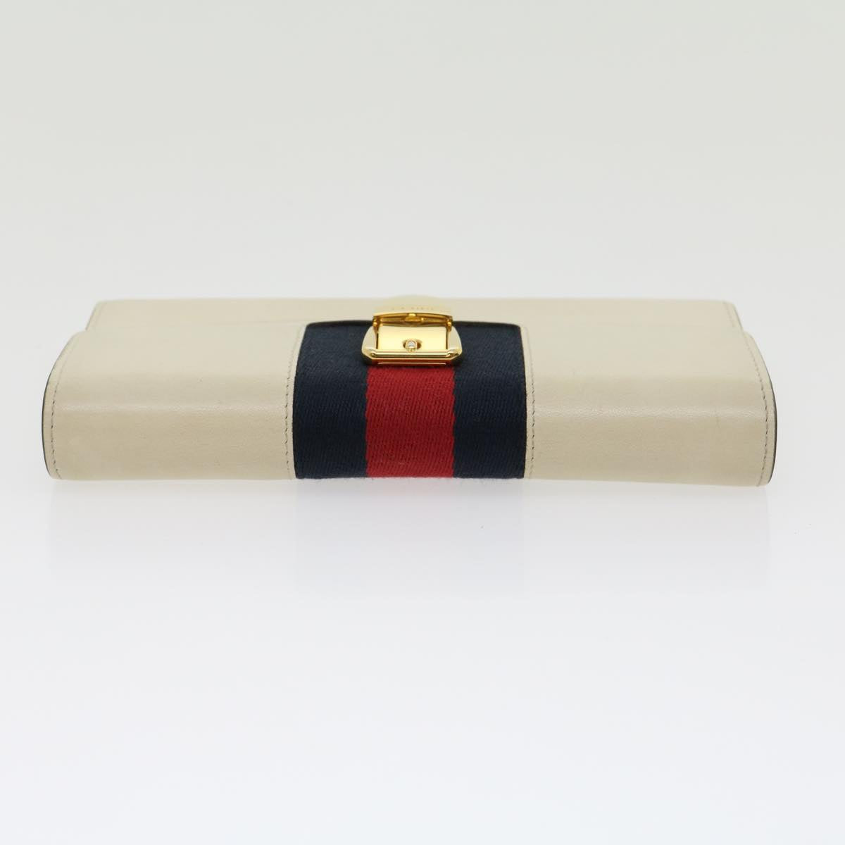 GUCCI Sylvie Continental Wallet Sherry Line Leather Beige Navy Red 31004A