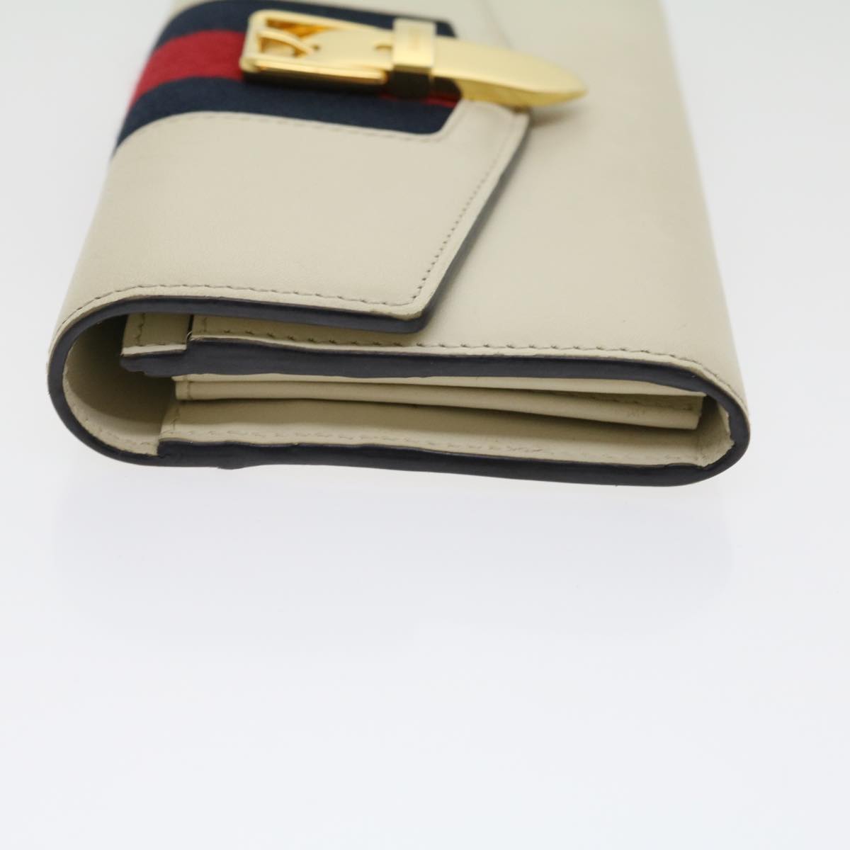 GUCCI Sylvie Continental Wallet Sherry Line Leather Beige Navy Red 31004A