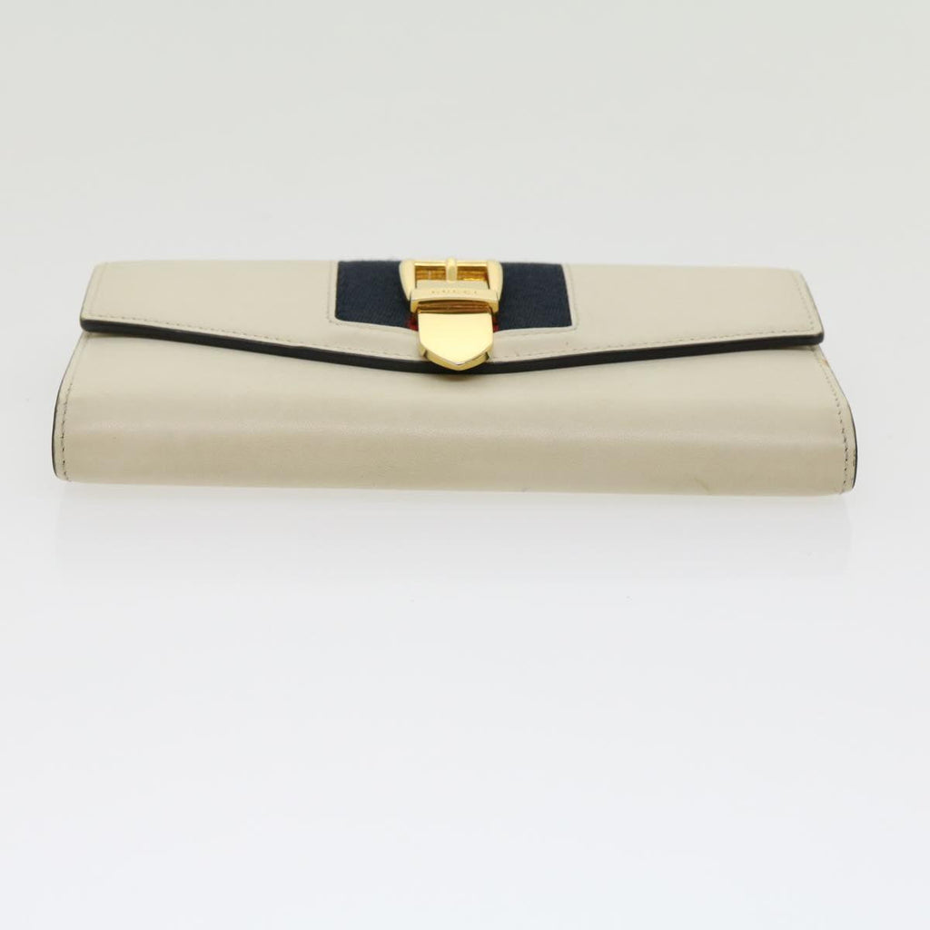 GUCCI Sylvie Continental Wallet Sherry Line Leather Beige Navy Red 31004A
