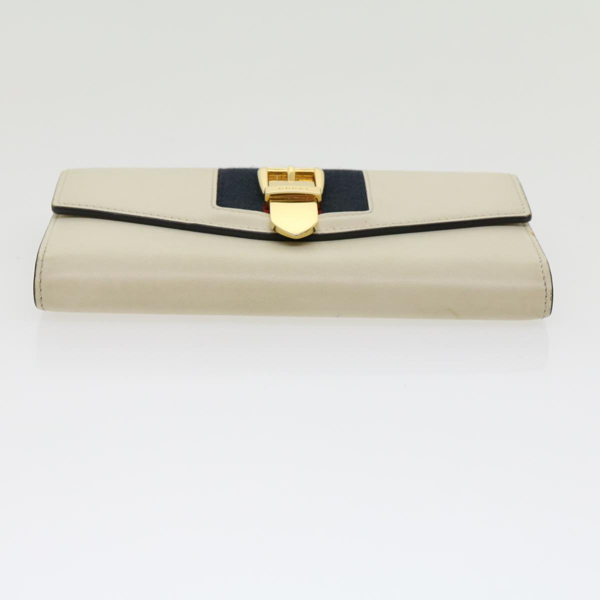 GUCCI Sylvie Continental Wallet Sherry Line Leather Beige Navy Red 31004A