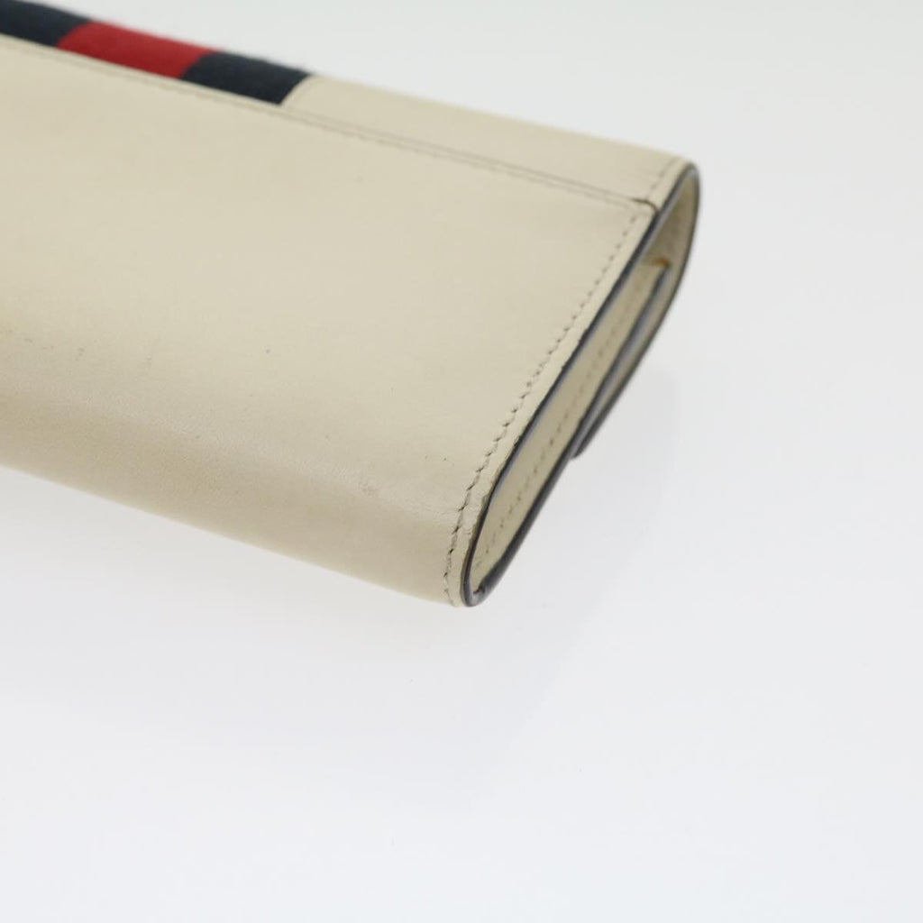 GUCCI Sylvie Continental Wallet Sherry Line Leather Beige Navy Red 31004A