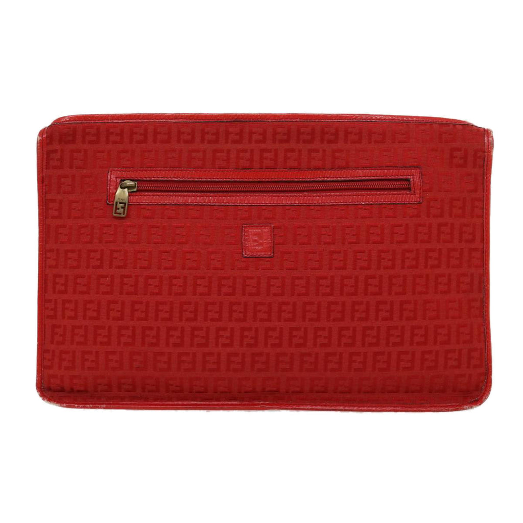 FENDI Zucchino Canvas Clutch Bag Red 31056