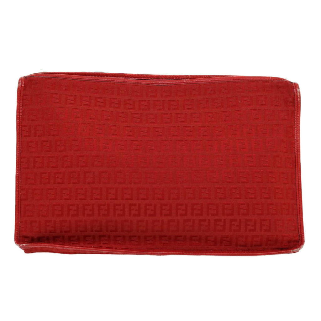 FENDI Zucchino Canvas Clutch Bag Red 31056