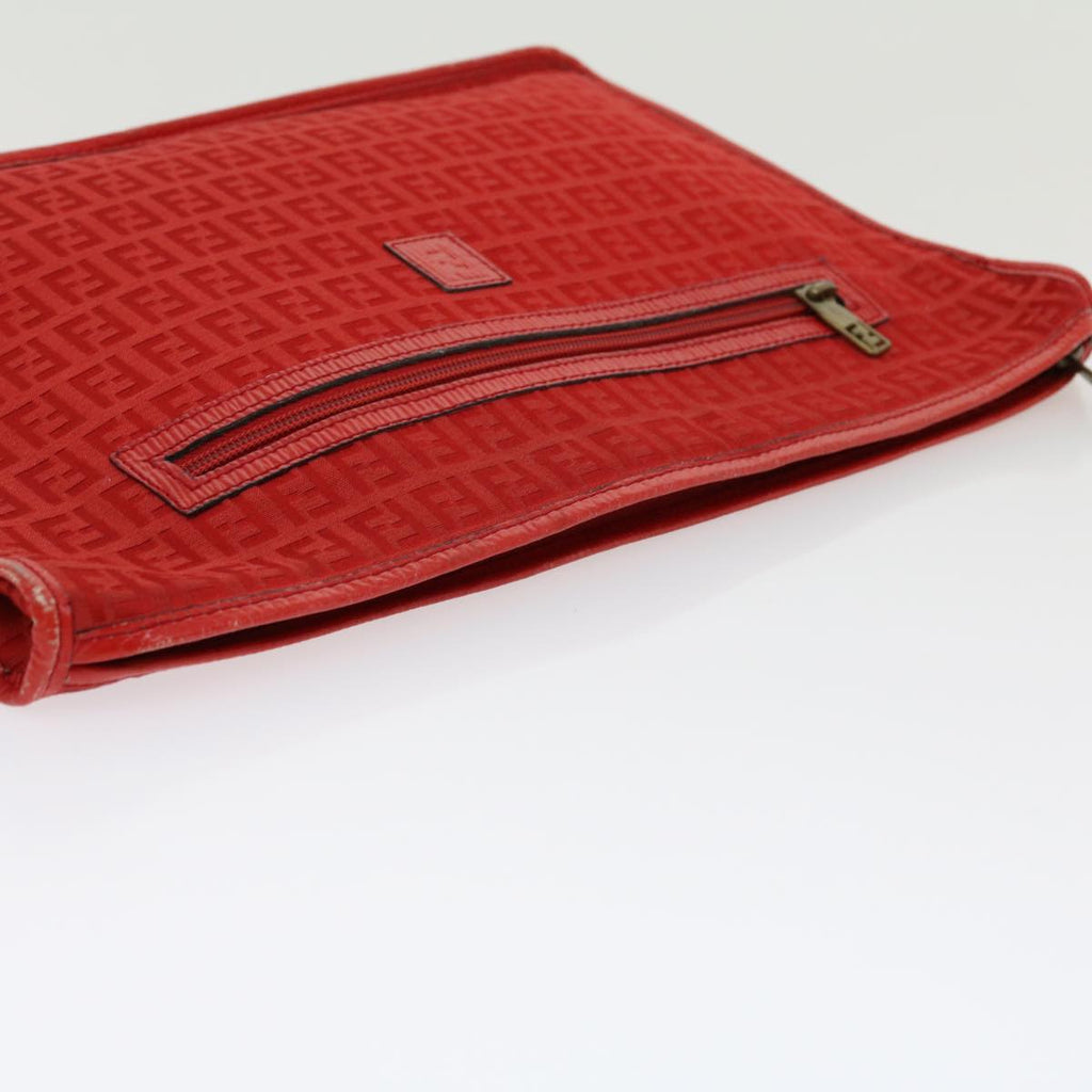 FENDI Zucchino Canvas Clutch Bag Red 31056