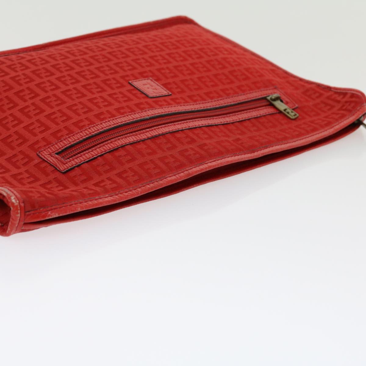 FENDI Zucchino Canvas Clutch Bag Red 31056