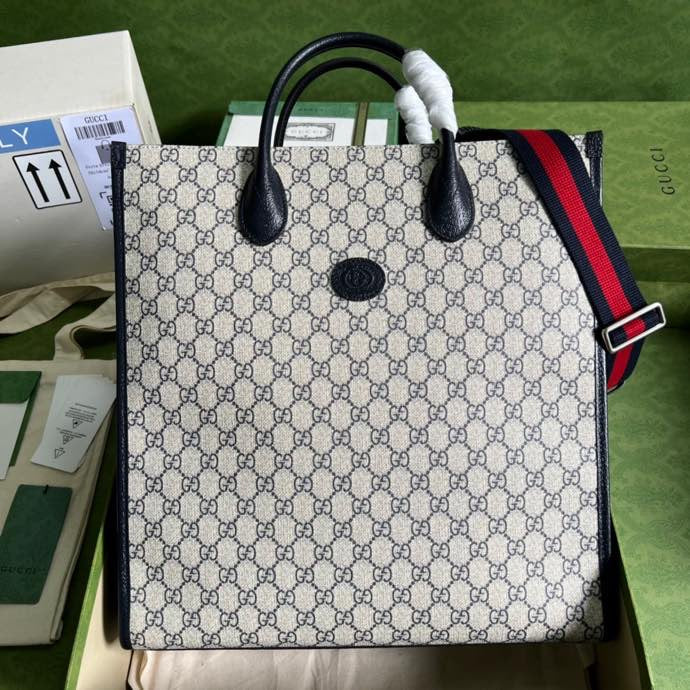 gg Tote Bag With Interlocking G Beige And Blue Supreme Canvas For Women 15in/38.5cm gg