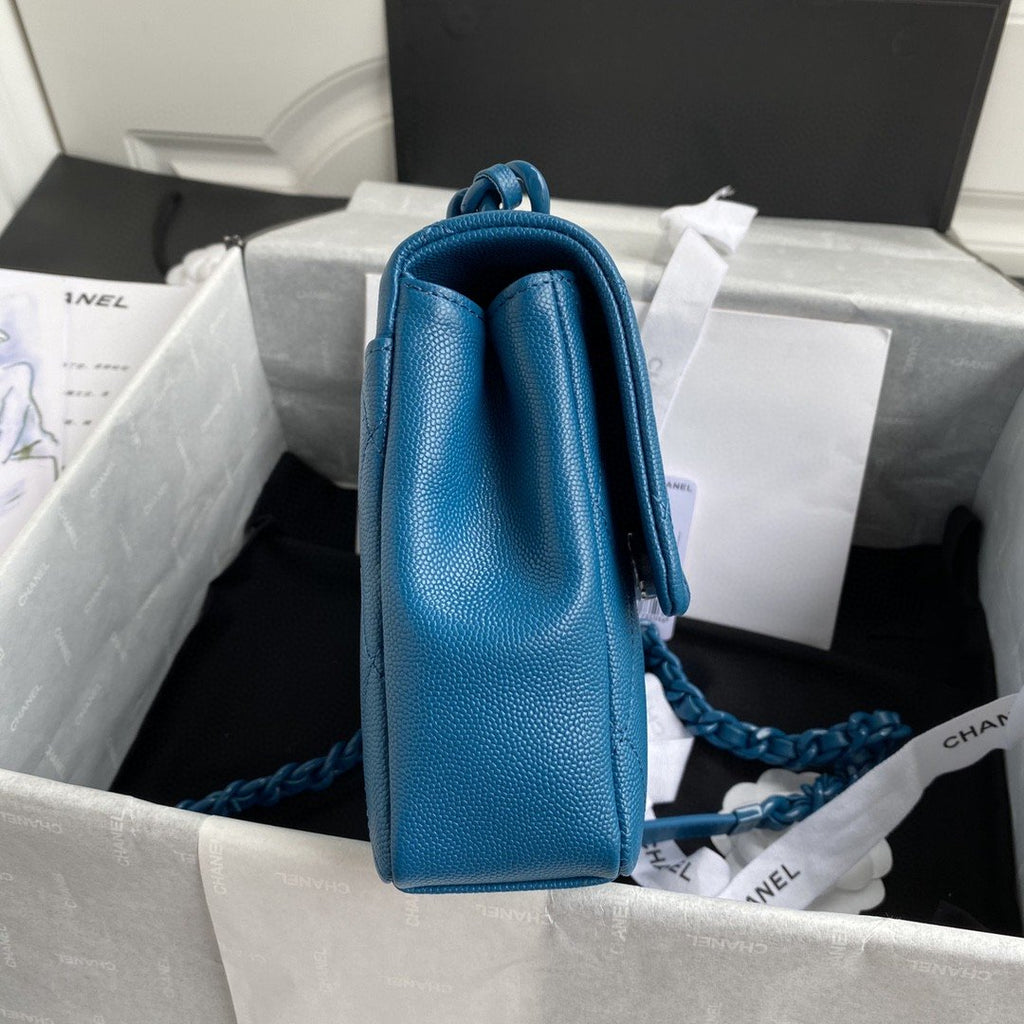 CHLFlap Bag Red Hardware Grained Blue For Women, Women’s Handbags, Shoulder Bags 9.4in/24cm AS2303