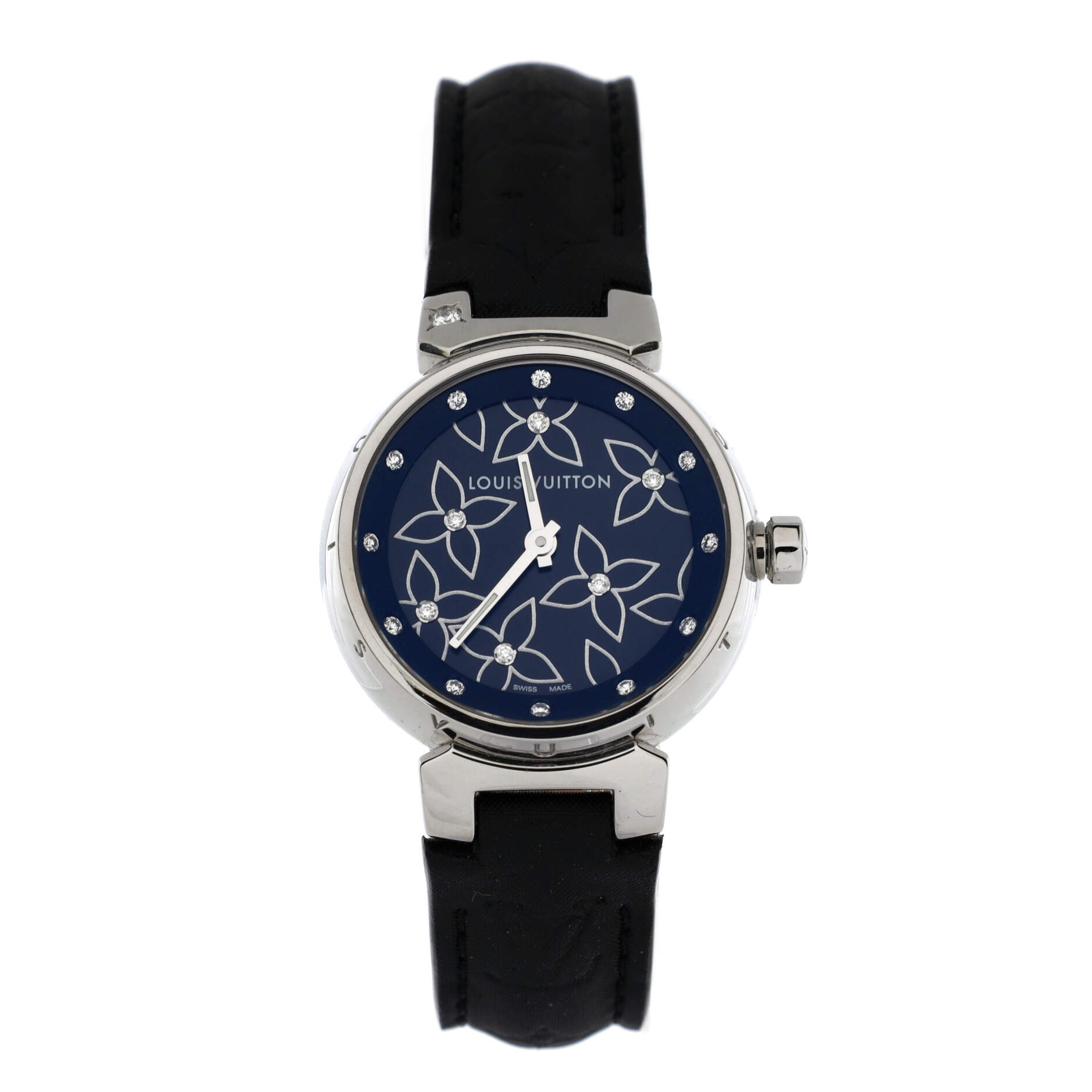 Louis Vuitton Tambour Lovely Quartz Watch Stainless Steel and Leather with Diamonds 28