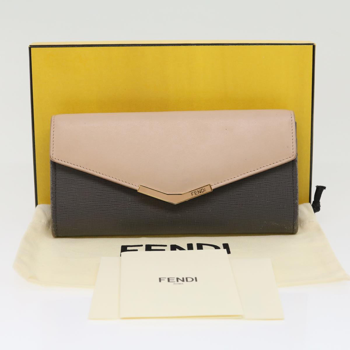 FENDI Long Wallet Leather Pink Gray 31186