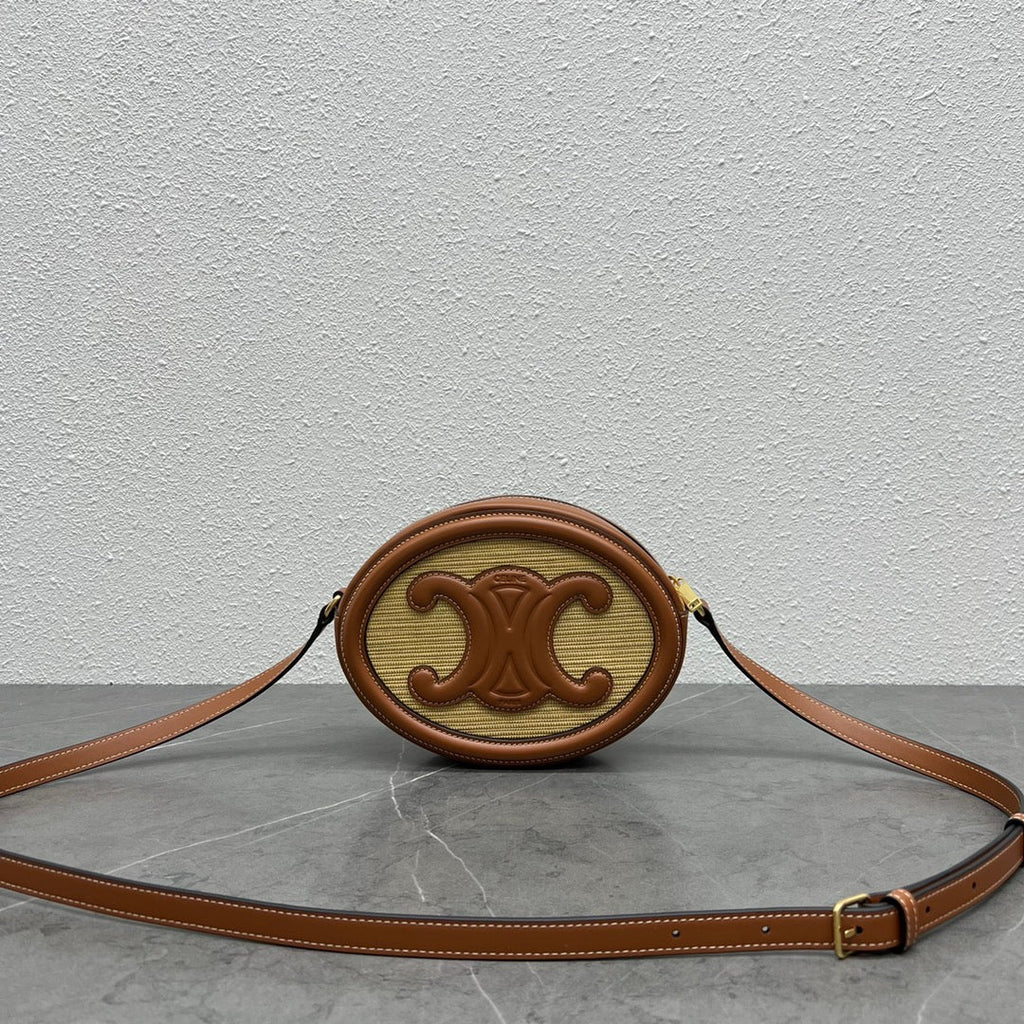GLAMI Oval Bag Cuir Triomphe In Textile Natural / Tan For Women 8in/20cm 198602DU8.02NT