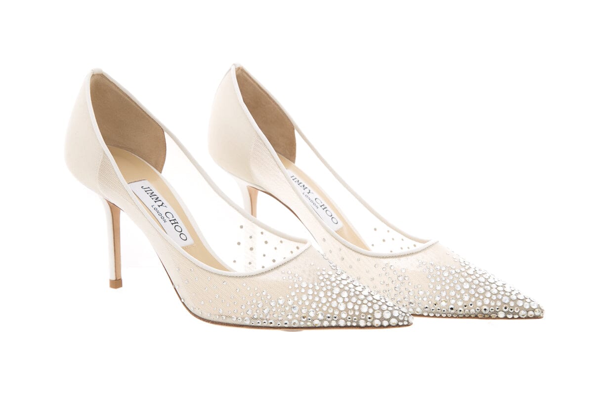 Jimmy Choo Crystal  Silver & White Mesh Heels SZ 37