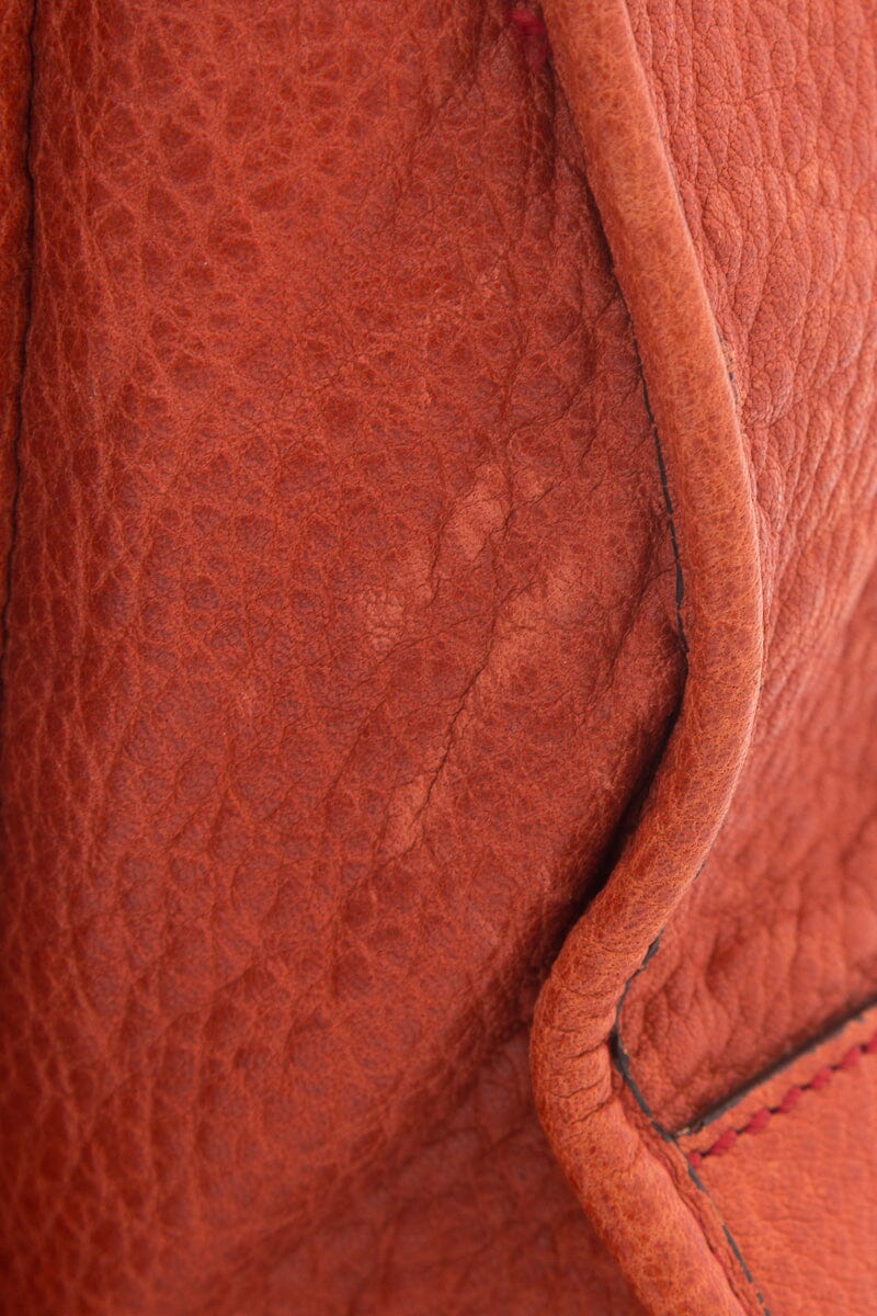 Belstaff Orange Leather Zip Top Tote Handbag