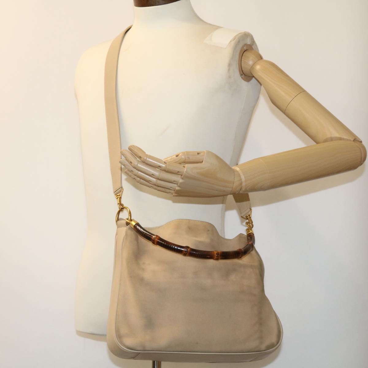 GUCCI Bamboo Hand Bag cotton Beige 00117321638 31581
