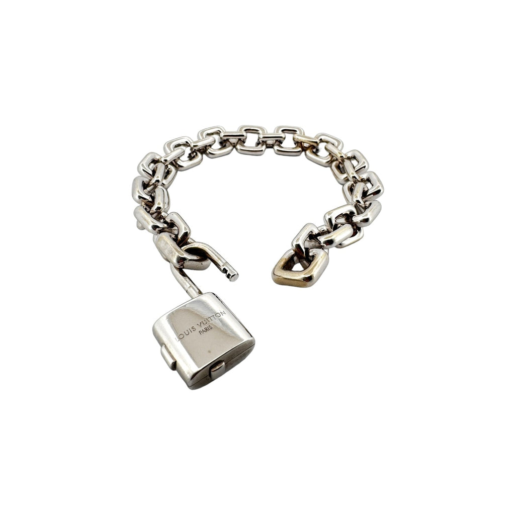 Louis Vuitton 18K White Gold Padlock & Square Link Bracelet